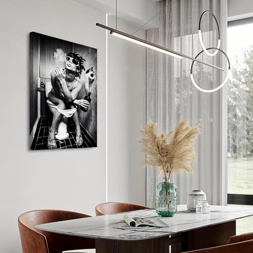 Toile d'art moderne femme fumant tableau premium sur châssis bois pour salon chic 95x145cm
