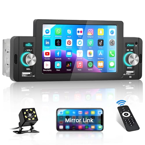 Hikity Radio Coche 1 DIN Bluetooth, 5 Pulgadas Táctil Pantalla para Coche, Radio Pantalla Coche...