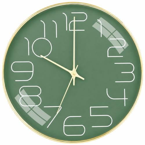 Image of TEKCOOL Plastic Digital Wall Clock 12 inch Silent Quartz Decorative Non-Ticking Classic Clock Battery Operated Round Easy to Read for Room /Home /Kitchen /Bedroom /Office /School-(Mehendi Gold)'