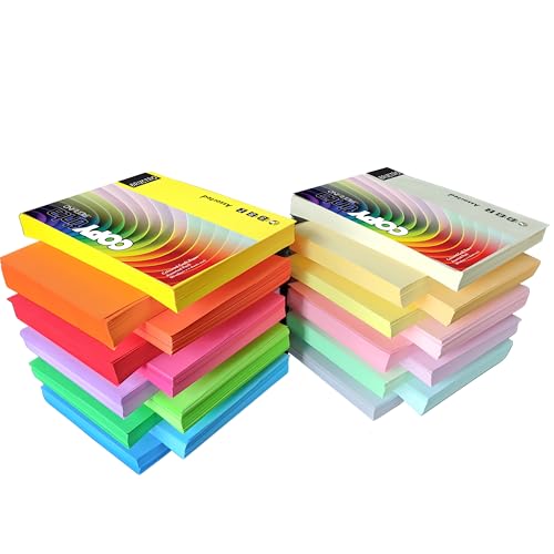 Image of BRUSTRO Copytinta Mixed Bright & Soft Colour Craft Paper| A4 Size | 80 GSM |Pack of 80 Sheets (20 colors x 4 sheets)|Double Side Colored, Ideal for Origami, Scrapbooking, Making Card, DIY Art & Craft.