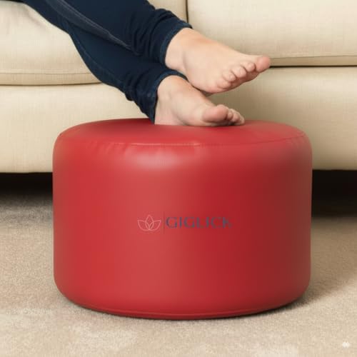 Image of 4XL Bean Bag Cover with Foot Stool & Cushion Cover | Premium PVC Leatherette | Double Stitched | 6 Months Warranty (Beans Required) Color- (RED)