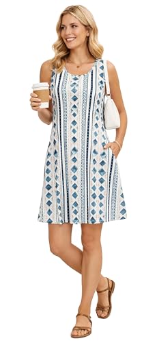Image of Summer Dresses for Women 2026 Casual Sundresses Beach Cover Ups Sleeveless Tshirt Swing Dress with Pockets