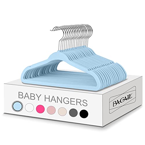 Image of BAGAIL 50 Pack Kids Velvet Hangers 11 Inches Children's Clothes Hangers Non-Slip Baby Hangers for Infant/Toddler (Babyblue)