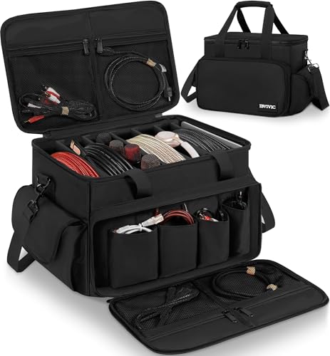 Image of IBVIVIC Cable File Bag with Adjustable Dividers Dj Gig Bag for Cables, Cords,DJ Gear,Sound Instrument and Accessories 16L x 11W x 12H inch Black