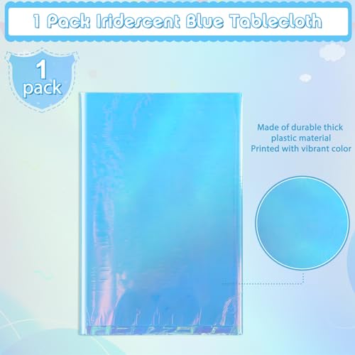 Image of FunnyPars 1 Pack Iridescent Blue Plastic Tablecloth,Shiny Blue Disposable Laser Rectangle Table Covers,Blue Holographic Foil Tablecloth Party Decorations for Birthday,40x108''
