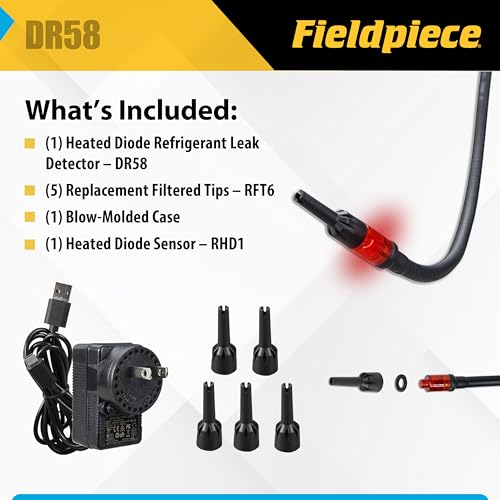 Fieldpiece - DR58 Heated Diode Refrigerant Leak Detector - Ultra-Sensitive Leak Sniffer with Large, Backlite LCD Screen - Lightweight HVAC Tool