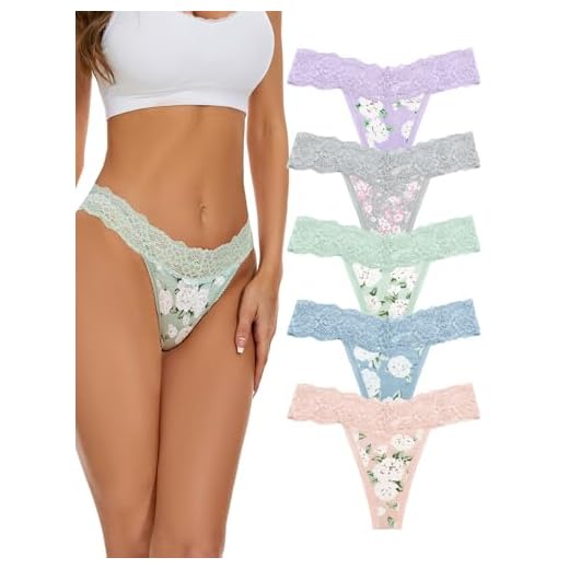 VOENXE Tangas de Mujer Encaje Bragas,Tangas Femenina Pack,Sin Costuras Braguitas,Ropa Interior,para Mujeres,Women Multicolor con Acabado Fino Que No Marca,Suaves y Elásticos Thong Underwear,5 Pack