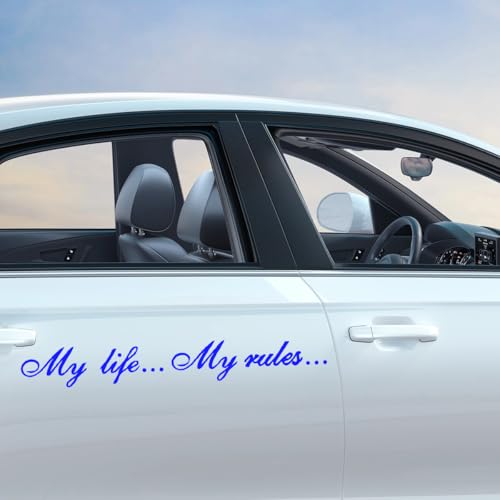 Image of My Life My Rules Car Vinyl Sticker Decal, Self-Adhesive Automotive Windshield Banner Sticker, Vehicle Decorative Letters Decal Accessories, Universal for RV, SUV, Truck (Blue)