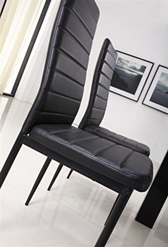 4 Stück schwarze Esszimmerstühle, Küchenstühle mit hochwertigem Kunstlederpolster - 5