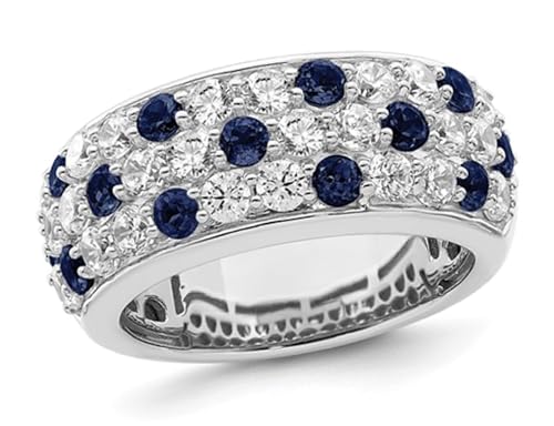 1.50 Carat (ctw VS2-SI1, D-E-F) Lab-Grown Diamond Premium Ring in 14K White Gold with Blue Sapphires (SIZE 7)