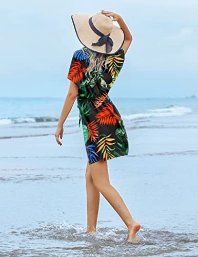 Image of Ekouaer Womens Swimsuit Coverup Short Sleeve Beach Cover Up Dress V Neck Bikini Beachwear