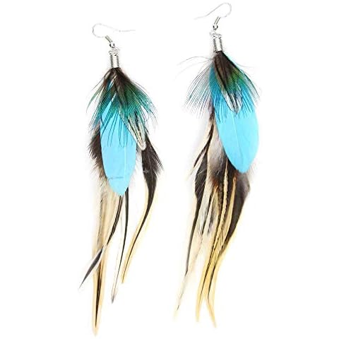 KISSPAT Feather Earrings Handmade Natural Long Feather Dangle Earrings for Women Cover
