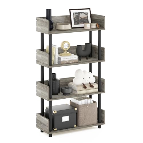 Image of Furinno TURN-N-TUBE 4-Tier Display Shelf, Storage Shelves, Book Shelf, Open Shelves with Rounded Corner Top Edges, for Organization and Storage, Living Room, Home Office, French Oak