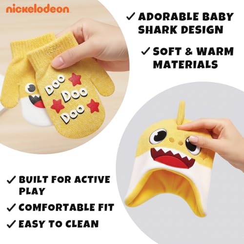 Image of Nickelodeon Boys' Baby Shark Winter Hat and 2 Pairs of Mitten Set (Toddler)