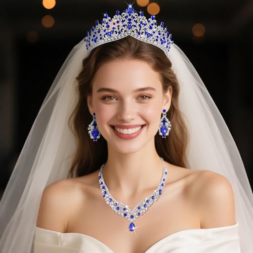 Kamirola Tiaras and Crowns for Women,Tiaras Earrings Necklace, Crystal Bridal Jewelry Set, Costume Party Halloween Prom Pageant Jewelry for Women TR802