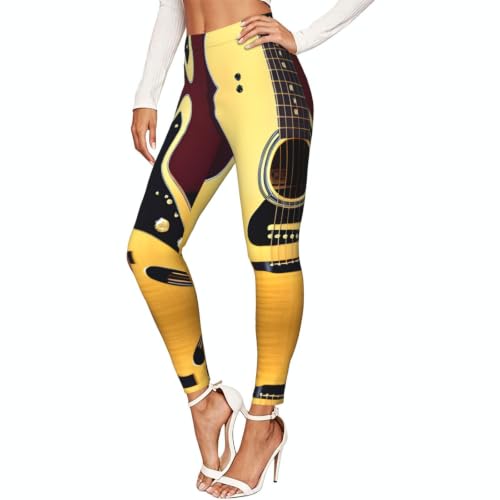 Leggings de compresión con estampado de guitarra para mujer elásticos