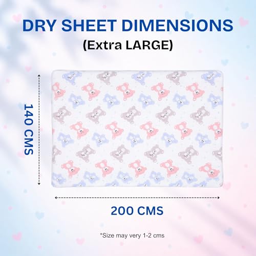 Image of Zikku Printed Dry Sheets for Baby Bed Size Double Bed Extra Large Soft |Comfortable |Extra Absorbency|Fast Dry (200x140 cm, White, Teddy Print)