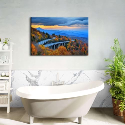 Image of Extra Large Nature Forest Canvas Wall Art for Living Room 198 Miles of Blue Ridge Parkway in Virginia Pictures Wall Decor Sunset National Park Landscape Paintings Spring Theme Posters Artwork 32x48 inch