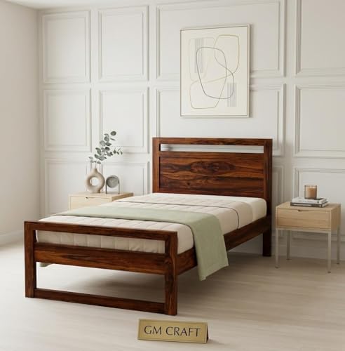 Image of Solid Sheesham Wood Bed 6.5X3 ft Single Bed Without Storage for Bedroom - Single Cot Wooden BedSingle Size for Living Room Guest Room - 12 Month Warranty (Honey Finish)