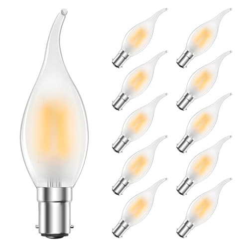 MZYOYO SBC Small Bayonet Light Bulbs,B15 4W LED Candle Bulb,Vintage Small Bayonet Candle Bulbs,C35 2700K Warm White,Equivalent 35W,350LM,230V,for Chandeliers,Ceiling Light,Frosted,Pack of 10