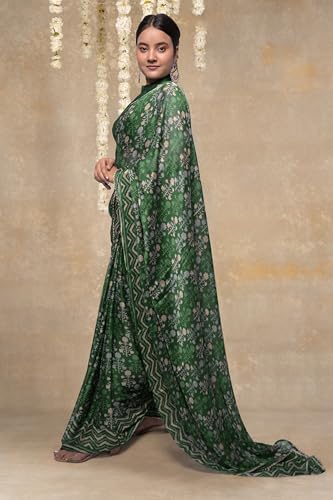 Image of MIRCHI FASHION Women Saree Floral Print Chiffon | Lightweight Festive Occasion Sari for Farewell and Functions with Unstitched Blouse Piece