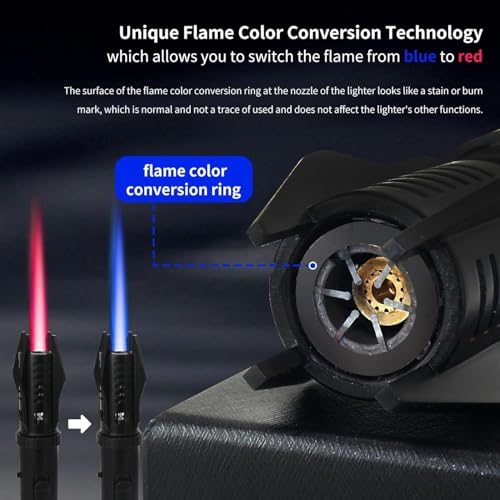 Image of Torch flam Lighter, Bright Fire Lighter with Safety Lock & Adjustable Red /Blue Flame. Refillable Butane Gas Windproof Jet Flame Lighters, for Candles Campfires BBQ Baking, Camping, Pack of 2.