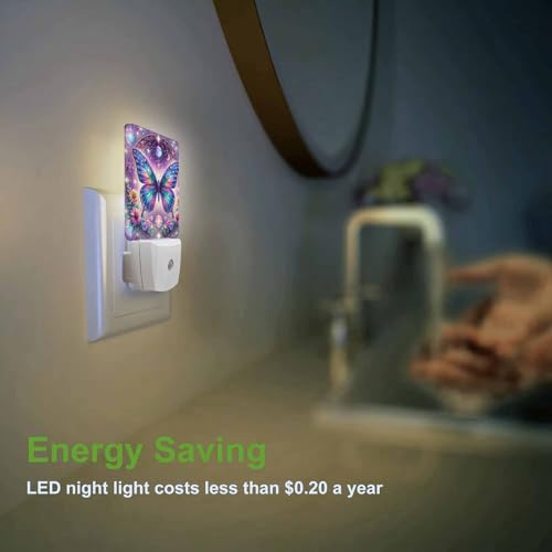 Image of LED Night Light,Abstract Blue Cyan Butterfly LED Night Light Plug into Wall with Dusk to Dawn Light Sensor White Energy Efficient Nightlight for Bedroom Bathroom Hallway Living Room Kitchen