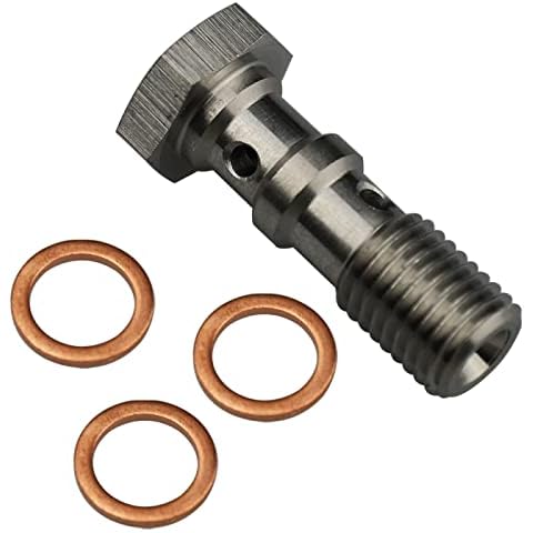 KRD PERFORMANCE Universal Stainless Steel -4 AN 7/16" x 20 UNF Thread Turbo Brake Line Banjo Bolt with 3pcs Copper Washers, Double Banjo Bolt 38.5mm Length Cover