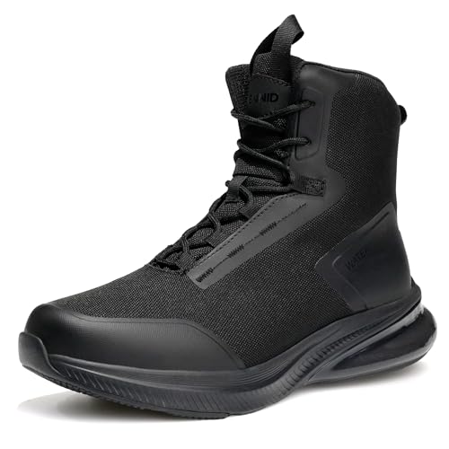 CENNID Men's Wide Tactical Work Boots Side Zipper Comfortable Arch Support Waterproof Military Boots Outdoor Lightweight Motorcycle Combat Hiking Boots, Black 10.5