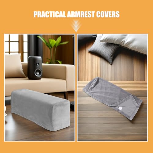 Fundas protectoras elásticas para reposabrazos de sofá tela poliéster gris lavables 4