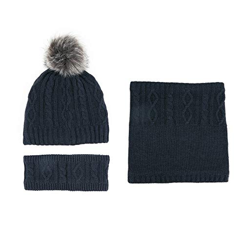 Bonnet en laine tricoté femme avec tour de cou chaud et bandeau cheveux hiver doublure douce
