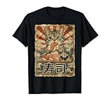 Hombres Mujeres Divertido Arte Japonés Estilo Vintage Gato Comer Sushi Camiseta