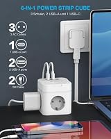 3 Fach Steckdosenwürfel mit USB C, Weiß – Ansicht 2