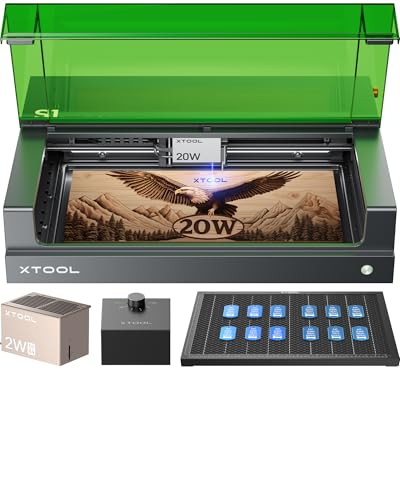 xTool S1 20W Enclosed Diode Engraver and Cutter Includes Smart Air Assist, Honeycomb, 1064nm Infrared Module for Woodworking, Jewelry Making, Personalized Gifts...