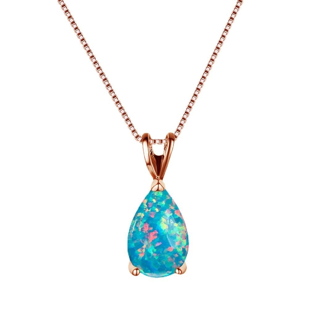 Collana Ovale con Opale Blu,Collana Delicata Placcata in Argento con Goccia d'Acqua con Opale di Fuoco