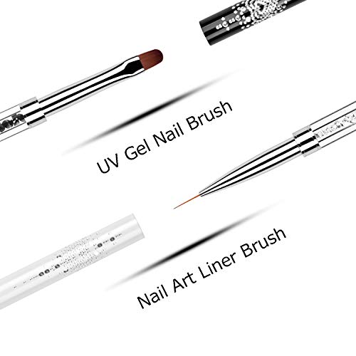Ycyan 2Pcs Dual-Ended Nail Design Brushes Rhinestone Handle Uv Gel Nail Brush Set Professional Nail Art Tools #TOP4