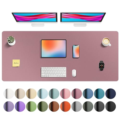 Image of Aothia Faux Leather Desk Mat - Non-Slip PU Leather Desk Blotter, Waterproof Writing Surface, Large Desk Pad for Office & Home (Dark Pink, 55 inch x 24 inch)