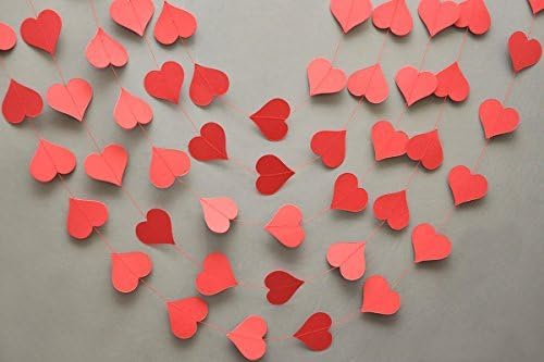 RED Heart Shaped Garland, Glitter Shimmer , Holiday Garland, Party Decor, Christmas Decor, New Years Decoration, Valentines Day Decor #GAR_101