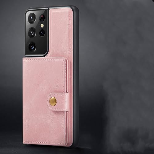Étui magnétique rétro avec portefeuille de carte rose pour Galaxy S22 Ultra en terrasse