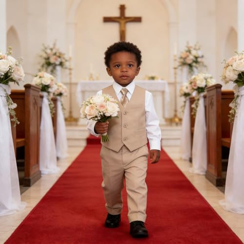 Image of Baby Boy Formal Suit for Toddler Infant Tuxedo Dress Suits | Little Gentleman, Wedding Ring Bearer Outfit, Vest Pants Long-Sleeve Shirt Tie, Birthday Party Christmas Prom, Classic