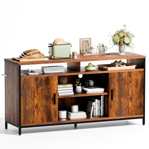 ELUCHANG Buffet Industriel Loft, Meuble de Rangement Salon, Enfilade Bois Brûlé/Vieilli et Métal...