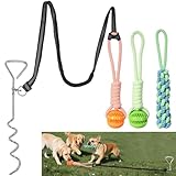 Bungee Tether Tug Outdoor Dog Toy for Dogs, Dog Tug of War Toy with Stake, 2 Puzzle Balls, Cotton Stick Toys, Outdoor Interactive Dog Toys for Lawns &Trees, Tug of War Dog Toy for Multi-Pet Households