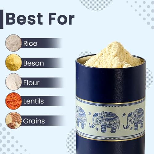 Image of Mandala Collection Airtight Kitchen Container Set| 1400ml- Set of 4| Food Grade Metal Jars for Rice, Atta, Besan & Flour Storage| Vacuum Lid, Rust Resistant| Blue Elephant Canisters