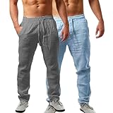 Generisch 2Er Pack Jogginghose Herren Baggy Leinenhose Lang Sporthose Atmungsaktiv Leichte Trainingshose Einfarbig Freizeithose Bequem Sommerhose Straighthose Mit Taschen Und Gummizug