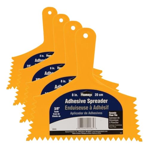 Homax 3/8" Tooth Adhesive Spreader for Floor &amp; Tile, Yellow, 8" (Pack of 4)