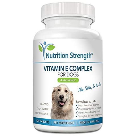 Nutrition Strength Vitamin E for Dogs, Promote Cardiovascular Health, Support Cell Membranes, Vitamin E Complex to Boost Dog Immune System Plus Zinc, Selenium, Folate, Salmon Oil, 120 Chewable Tablets Cover