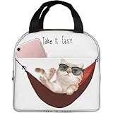 QIOEURYU Bolsa de Almuerzo Tómalo con calma Lindo en gafas de sol Relajante en hamaca roja Bolsa térmica térmica para para Trabajo,Escuela,Viajes,Picnic,Oficina