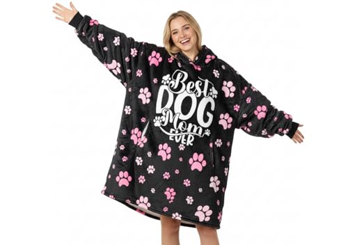 Image of Dog Mom Gifts for Women, Wearable Flannel Blanket Hoodie for Dog Lover, Oversized Hooded Sweatshirt for Adults, One Size