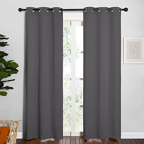 NICETOWN Bedroom Curtains Blackout Drapery Panels, Three Pass Microfiber Thermal Insulated Solid Ring Top Blackout Window Curtains/Drapes (Two Panels, 34 x 84 inches, Gray) Grey 34"W x 84"L