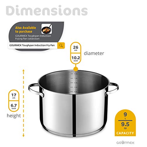 GOURMEX 9 Quart Induction Stock Pot | Stainless Steel Soup Pot with Glass Lid | Heavy Duty Stainless Steel Pot | Compatible with All Heat Sources | Dishwasher Safe by GOURMEX - Image 6